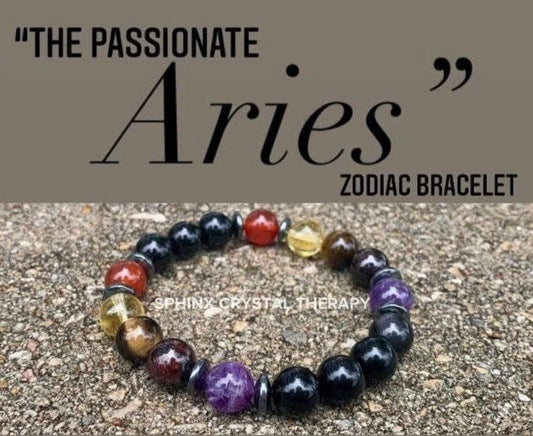 10MM Aries Energy - Zodiac Horoscope " The Passionate Aries " March April Birthday - REAL Quality Gemstones - Crystal Healing Bracelet