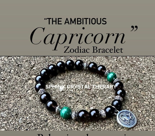 Capricorn Energy - Zodiac Horoscope Bracelet " The Ambitious Capricorn " December January Birthday - Crystal Healing Gemstone Bracelet