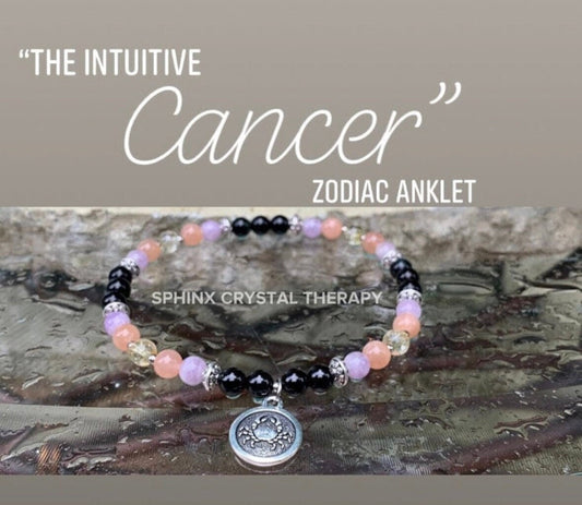 Cancer Sign Energy - Zodiac Horoscope " The Intuitive Cancer " June July Birthday - Real Quality Gemstones - Crystal Healing Anklet