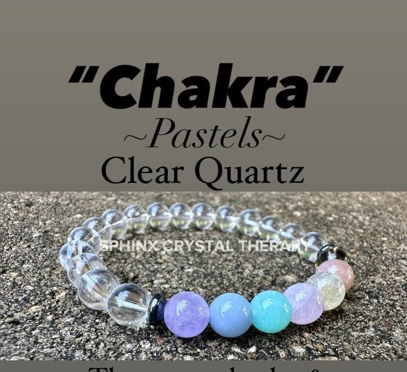 8mm Protection & Intuition - PASTEL Chakra Stones - Clear Quartz - High Vibration Stones - Crystal Healing Gemstone Bracelet - Higher Self