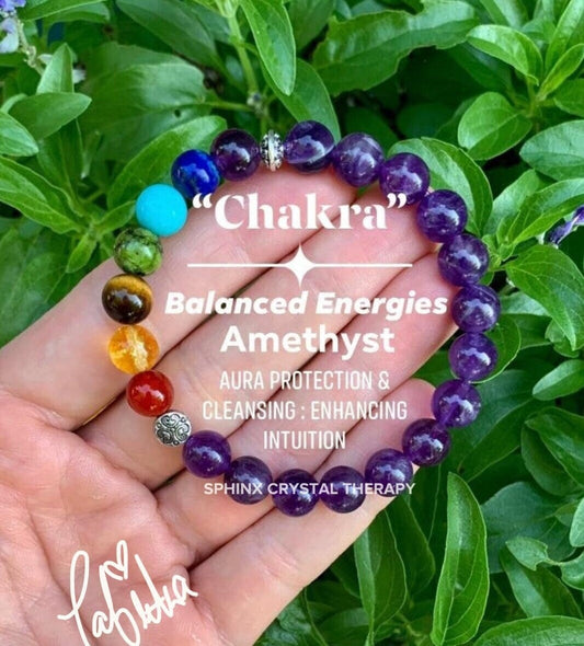 Chakra Balance - AAA High Grade Amethyst - Aura Cleansing - Intuition and Spiritual Growth - Real Quality Crystal Healing Gemstone Bracelet