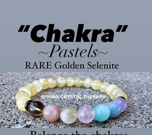8mm RARE AAA Golden Selenite - Aura Protection & Intuition - PASTEL Chakra Stones - Manifest Higher Self - Crystal Healing Gemstone Bracelet