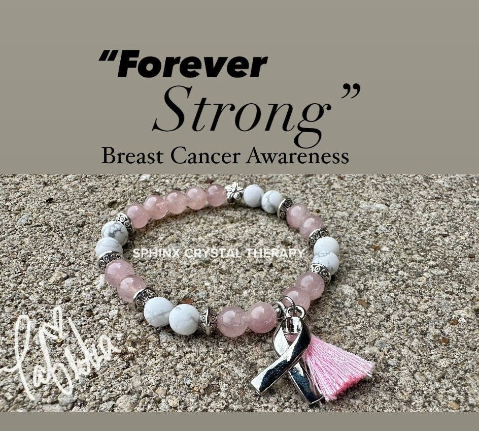 6mm - Breast Cancer Awareness Support - Heart Healing - "Forever Strong" AAA RARE Lavender/Pink Rose Quartz  Crystal Gemstone Bracelet