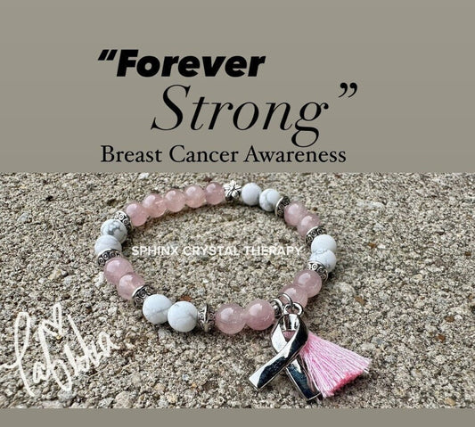 6mm - Breast Cancer Awareness Support - Heart Healing - "Forever Strong" AAA RARE Lavender/Pink Rose Quartz  Crystal Gemstone Bracelet