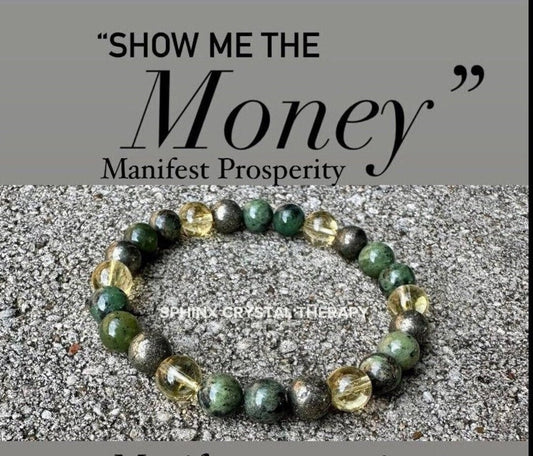 Manifest Wealth Fortune " Show Me The Money " Success Business Mindset Luck Crystal Therapy Bracelet