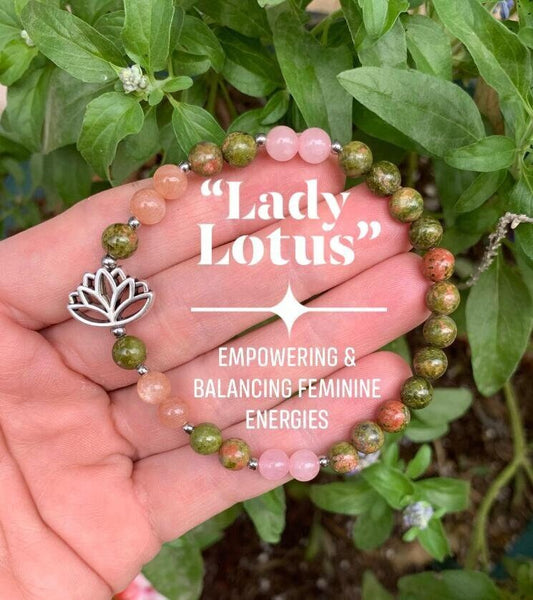 Fertility - Pregnancy - Hormone Balance "Lady Lotus" Feminine Energy - Menstrual Cycle - Menopause - Crystal Therapy Bracelet