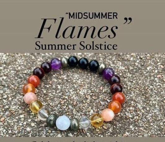 Summer Solstice " Midsummer Flames " AAA Sunstone - Citrine - Carnelian - Pyrite - Garnet - Red Tigers Eye - Crystal Gemstone Bracelet