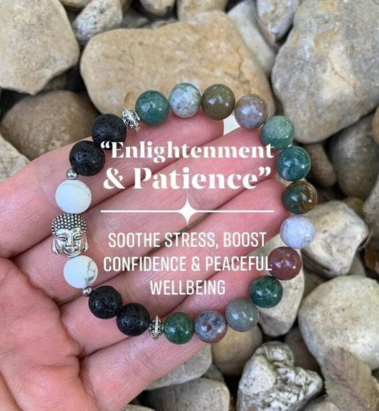 Peaceful Wellbeing - Spiritual Growth " Enlightenment and Patience " Real Quality Stones - Crystal Gemstone Healing Bracelet