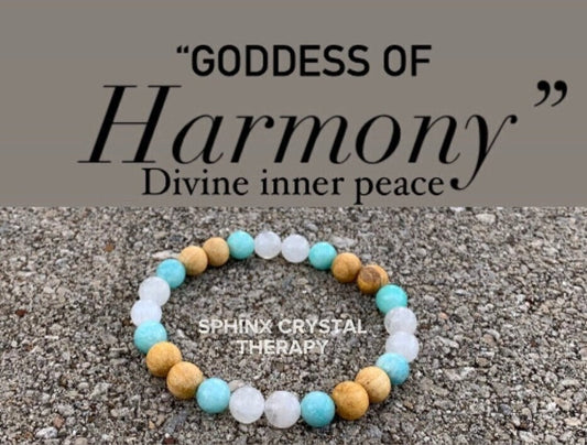 Inner Peace " Goddess of Harmony " Communication & Self Expression - AAA Moonstone - Amazonite - Palo Santo Gemstone Crystal Bracelet