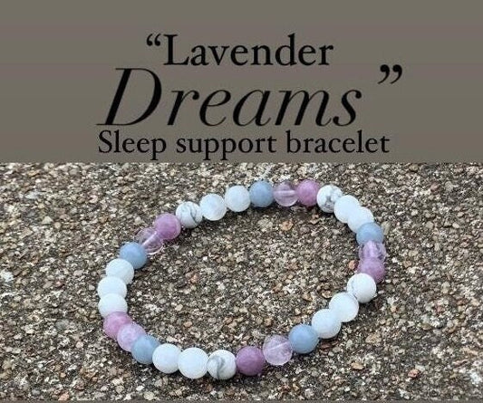 Sleep Rest & Recharge " Lavender Dreams " Moonstone - Angelite - Selenite - Howlite - Lepidolite - High Grade AAA Gemstone Crystal Bracelet