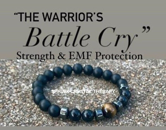 EMF Protection - Strength & Courage " The Warrior's Battle Cry " AAA Shungite - Tigers Eye - Onyx - Anxiety Support - REAL Gemstone Bracelet