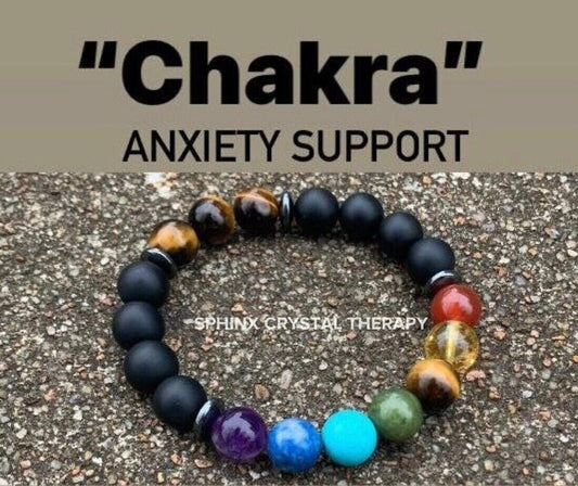 10MM Anxiety & Stress Support - Chakra Balance - Protection - Strength - Onyx - Tigers Eye - Hematite - Crystal Healing Gemstone Bracelet