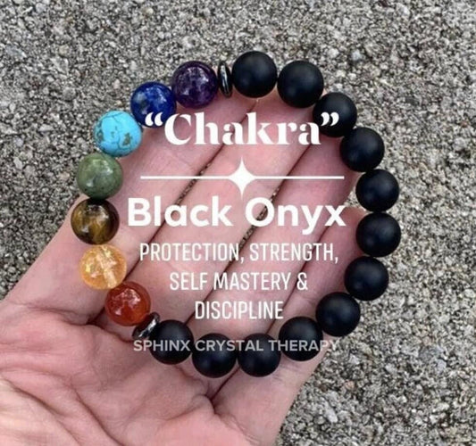 10MM - Protection and Strength - Negativity Shield - Black Onyx & Hematite - Balance Chakra Energy - Crystal Healing Gemstone Bracelet