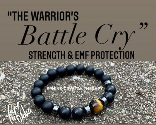 MENS 10MM EMF Protection - Strength & Courage " A Warrior's Battle Cry " AAA Shungite - Tigers Eye - Onyx - Real Crystal Gemstone Bracelet