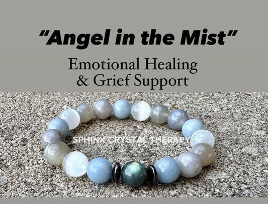 10mm Emotional Healing - Grief & Depression Support " Angel in the Mist " AAA RARE Blue Rose Quartz - Moonstone - Angelite  Crystal Bracelet