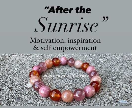 10mm Motivation - Inspiration - Creativity " After the Sunrise " Self Empowerment - Strawberry Quartz - Sunstone - Crystal Healing Bracelet