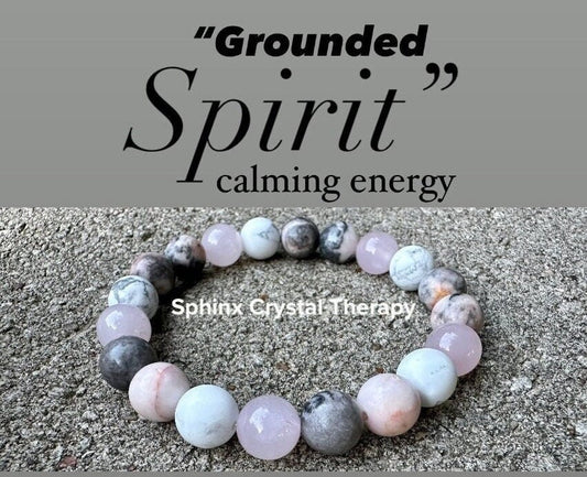 10mm Calming Energy - Anxiety Support " Grounded Spirit " Pink Zebra Jasper - Rose Quartz - Spiritual Grounding Crystal Gemstone Bracelet
