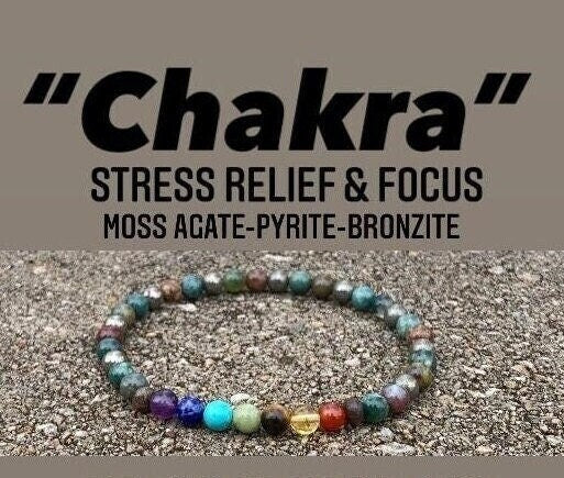 Stress Relief & Focus Anklet - Chakra Energy Balance - Protection and Grounding - Crystal Healing Gemstones - Moss Agate - Pyrite - Bronzite