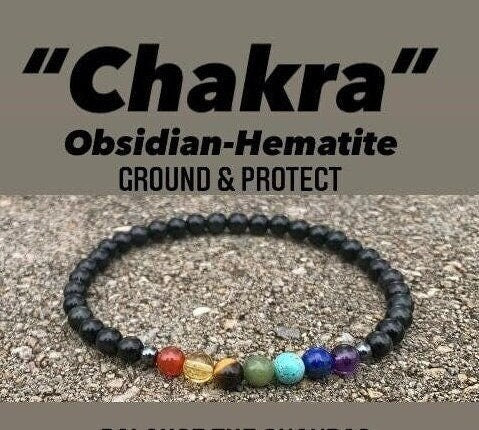 Negativity Shield - Protect and Ground - Balance Chakra Energy  - Black Obsidian & Hematite - Crystal Healing and Gemstone Anklet Bracelet