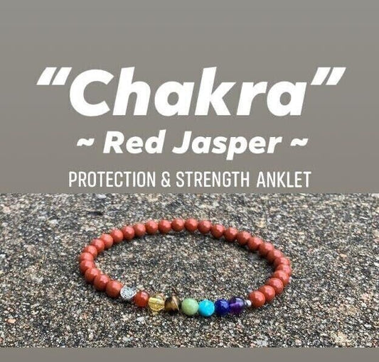 Chakra Balance - AAA High Grade Red Jasper - Strength - Empowerment - Grounding - Real High Quality Crystal Healing Gemstone Anklet