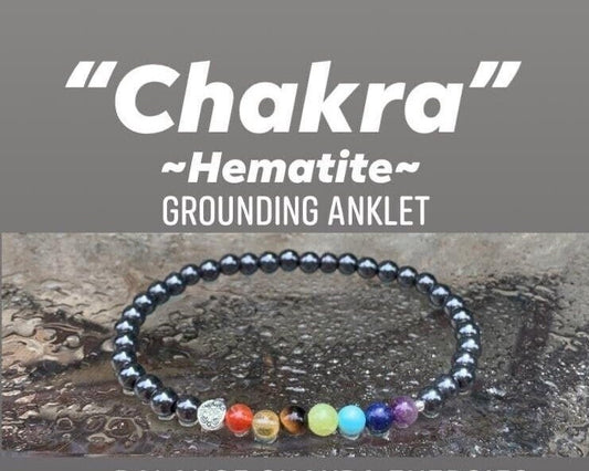 Chakra Energy Balance - Grounding Hematite - Circulation - Nervous System Support - Spiritual - Crystal Healing Gemstone Anklet