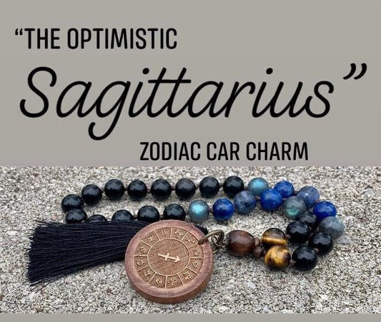 Sagittarius Energy Car Charm - The Optimistic Sagittarius " November December Birthday - Zodiac Gemstones - Rear View Mirror Ornament