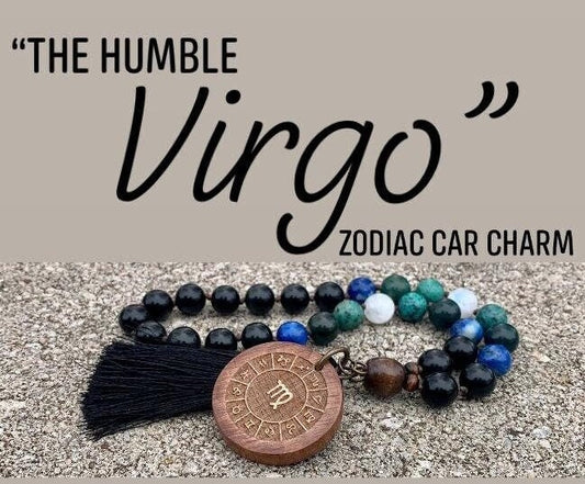 Virgo Energy Car Charm " The Humble Virgo " August & September Birthday - Crystal Healing Gemstones - Rear View Mirror Zodiac Car Ornament