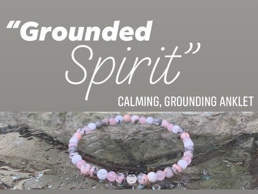 Anklet - Mindfulness  Calming " Grounded Spirit " Spiritual Protection - Grounding Gemstone Crystal Therapy Pink Zebra Jasper Ankle Bracelet