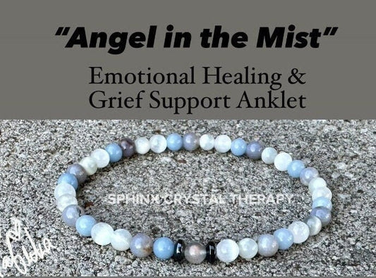 Emotional Healing - Grief & Depression Support " Angel in the Mist " AAA RARE Blue Rose Quartz - Moonstone - Angelite - Selenite - Anklet
