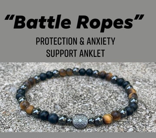 Anxiety Support - Aura Protection " Battle Ropes " - Strength & Courage - Tigers Eye Onyx - Quality Gemstones - Crystal Healing Anklet