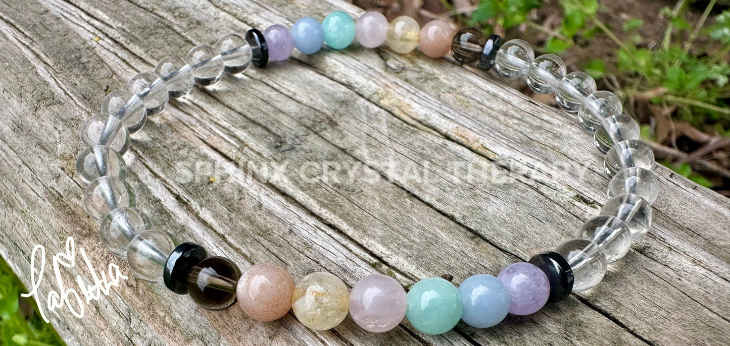 Protection & Intuition Anklet - PASTEL Chakra Stones - Clear Quartz - AAA High Vibration Stones - Crystal Healing Gemstone Ankle Bracelet