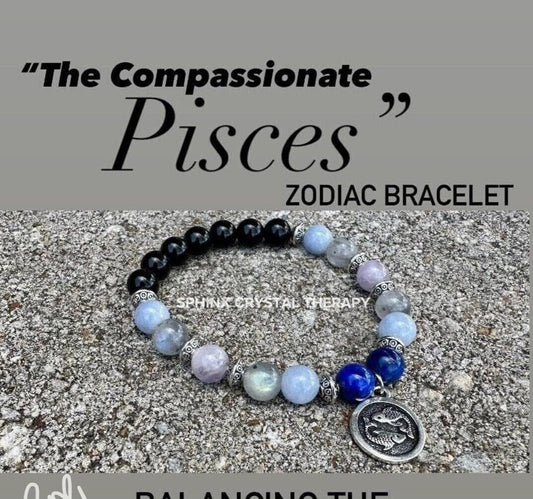 Pisces Energy - Zodiac Horoscope "The Compassionate Pisces" February March Birthday - Quality Gemstones - Crystal Healing Astrology Bracelet