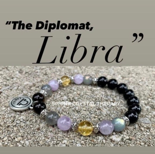 Libra Sign Energy - Zodiac Horoscope " The Diplomat , Libra " September October Birthday - Real Quality Gemstones - Crystal Healing Bracelet