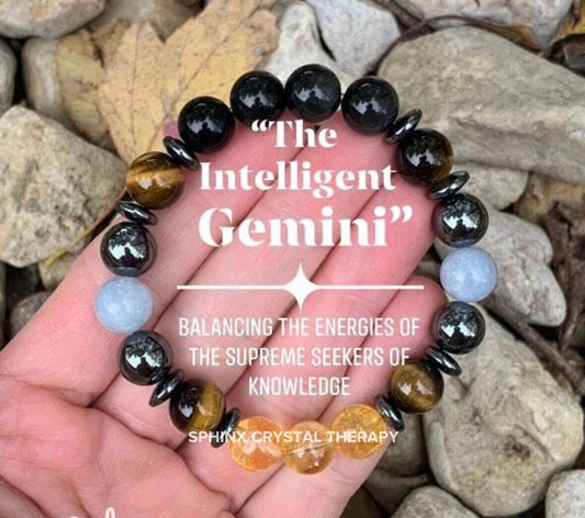 10MM Gemini Energy - Zodiac Astrology Bracelet " The Intelligent Gemini " May June Birthday - REAL Quality Crystals & Gemstones