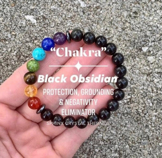 Negativity Shield - Protect and Ground - Balance Chakra Energy  - Black Obsidian & Hematite - Quality Crystal Healing and Gemstone Bracelet