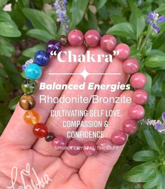 Chakra Balance - Self Love & Confidence Compassion - Spiritual Growth - Emotional Healing - Rhodonite Bronzite  Quality Gemstone Bracelet
