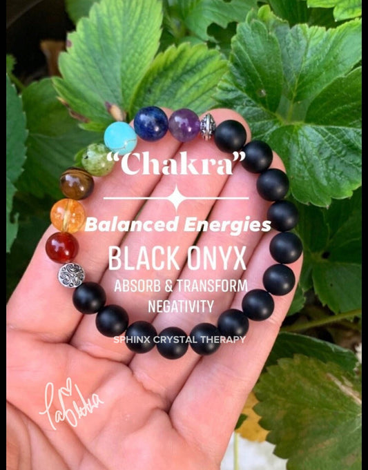 Chakra Balance - Negativity Protection - Negative Energy - Black Onyx - Aura Shield - REAL Crystal Gemstone Bracelet - Emotional Healing