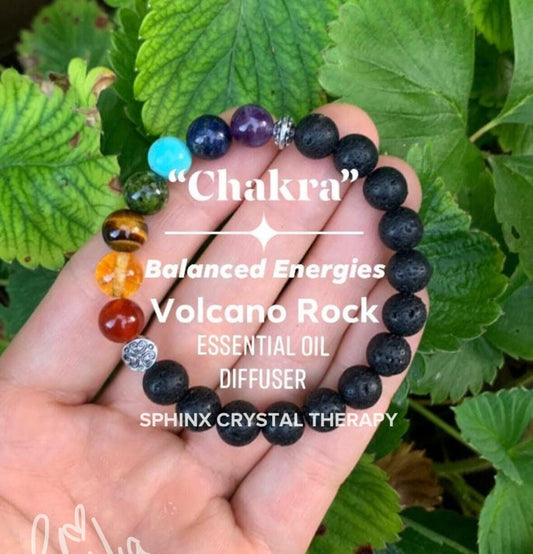 Chakra Balance - Protection - Volcano Rock - Lava Bead Diffuser - Aura Clearing - Cleanse Chakras - Crystal Healing REAL Gemstone Bracelet