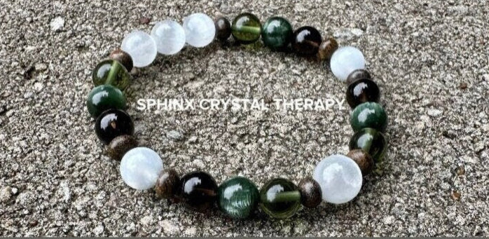 Spiritual Acceleration - Higher Consciousness " The Starseed Blessing " AAA Real Moldavite  / Seraphinite - Crystal Healing Empath Bracelet
