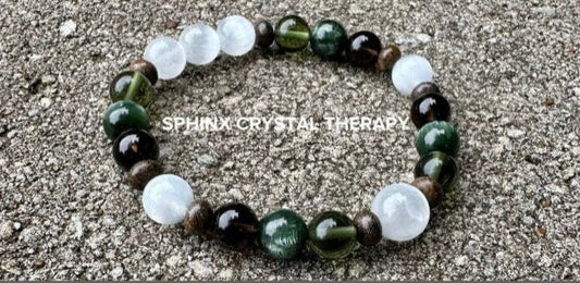 Spiritual Acceleration - Higher Consciousness " The Starseed Blessing " AAA Real Moldavite  / Seraphinite - Crystal Healing Empath Bracelet