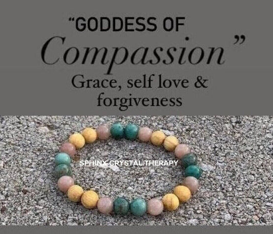 Grace Self Love " Goddess of Compassion " Emotional support - Heart Chakra - Moonstone - Chrysoprase - Palo Santo Gemstone Crystal Bracelet