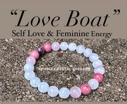 Self Love & Feminine Energy - Emotional Support " Love Boat " Aura Clearing - Moonstone - Rose Quartz - Eudialyte - Heart Healing Bracelet