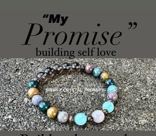 Self love & Gratitude - Build Confidence Joy Positivity " My Promise " Emotional Healing and Support - Crystal Therapy Gemstone Bracelet
