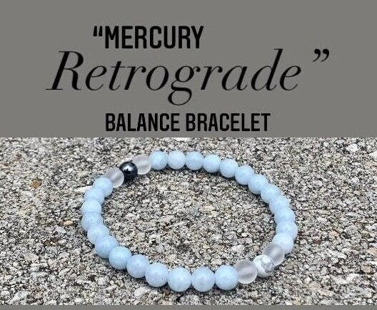 Mercury Retrograde - Stress Relief - Self Reflection - Emotional Support - AAA Pale Blue Aquamarine & Hematite - Real Gemstone Bracelet