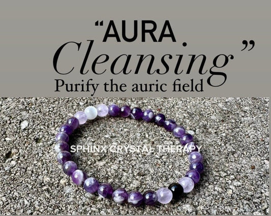 Clearing Negativity Purify Light Shield Protection " Aura Cleansing " Amethyst Crystal Healing Gemstone Bracelet