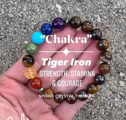 10mm Strength and Stamina - Balance Chakra Energies - Courage and Willpower -  Tiger Iron & Pyrite - Crystal Healing Gemstone Bracelet