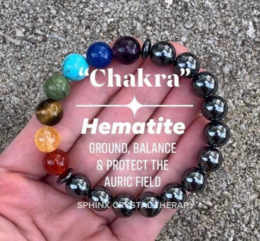 10MM Grounding Bracelet - Balance Chakra Energies - AAA High Grade Hematite - Protection & Strength - Crystal Healing Quality Gemstones