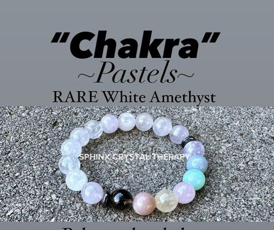 10mm Protection & Intuition - PASTEL Chakra Stones - RARE AAA White Amethyst  - High Vibration Stones - Crystal Healing Gemstone Bracelet