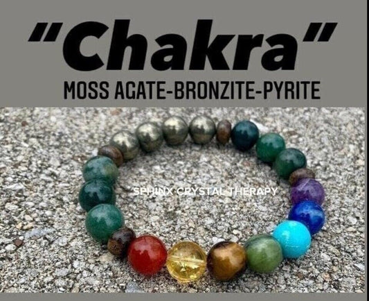 10MM Confidence & Focus - Chakra Energy Balance - Protection and Grounding - Crystal Healing Gemstones - Moss Agate Bronzite Pyrite Bracelet
