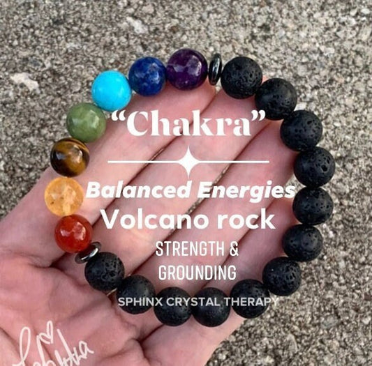 10MM Chakra Balance - Protection & Strength - Volcano Rock - Oil Diffuser - Crystal Healing Gemstones - Quality Spiritual Grounding Bracelet
